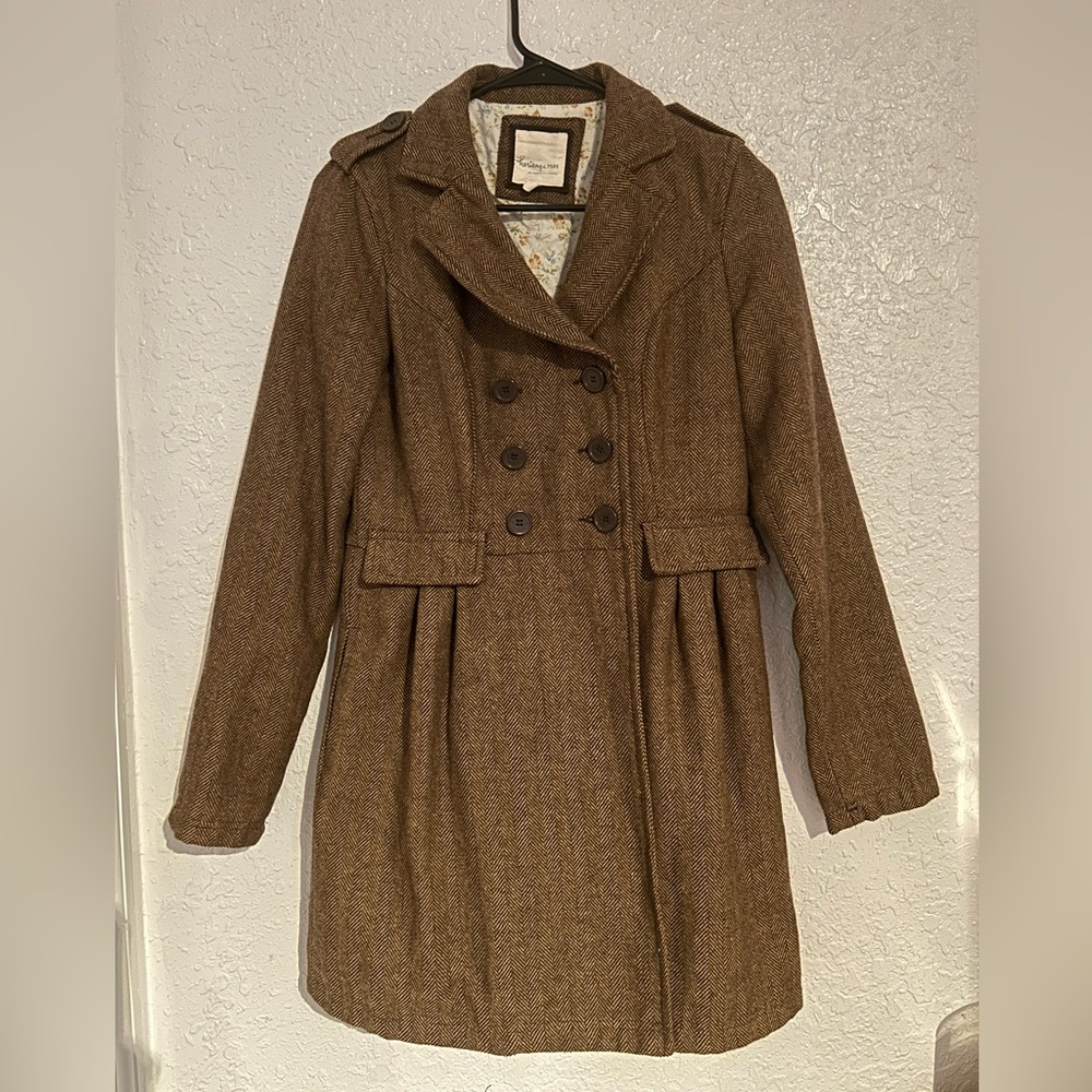 HERITAGE 1981 Pea Coat Jacket Double Breasted, Brown,Size Small, side pocket's.